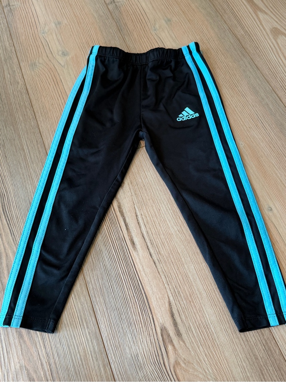 adidas Kids Black Pants with Teal Side Stripes